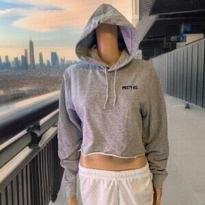Y2K Posty Co. Hoodie Womens XS Gray Cropped Pullover Sweater Active Sweatshirt